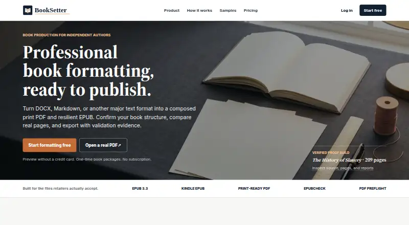 The BookSetter homepage