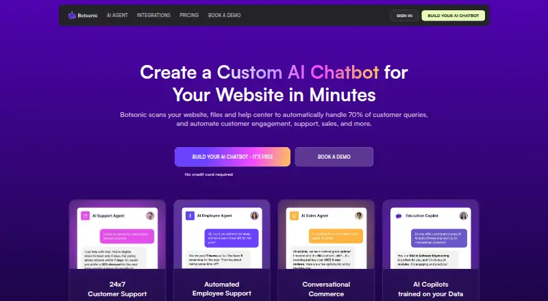The Botsonic homepage