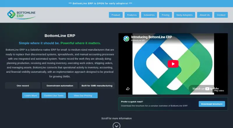 The BottomLine ERP homepage