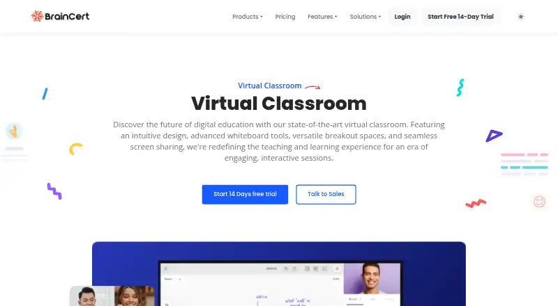The BrainCert Virtual Classroom homepage