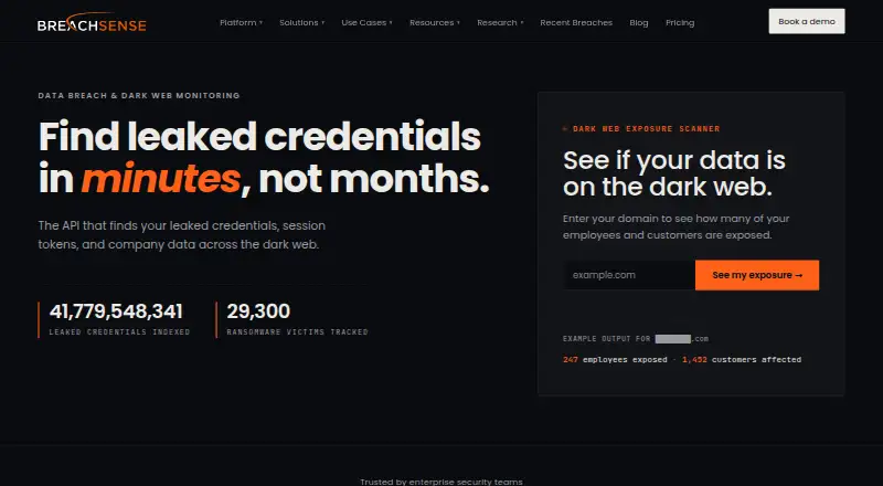 The Breachsense homepage