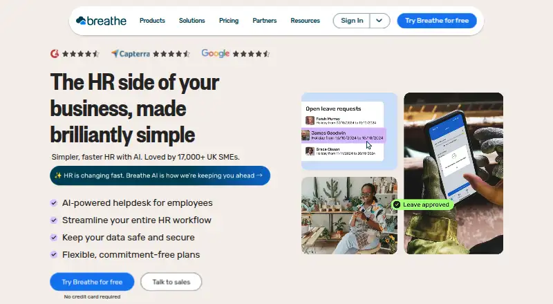 The Breathe HR homepage