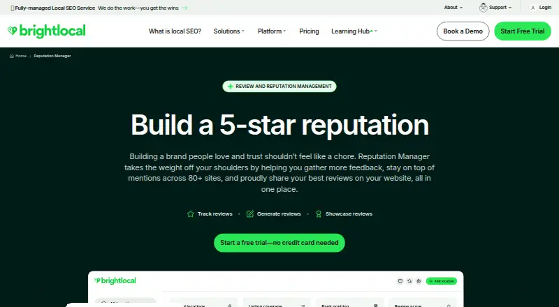 The BrightLocal Reputation Manager homepage