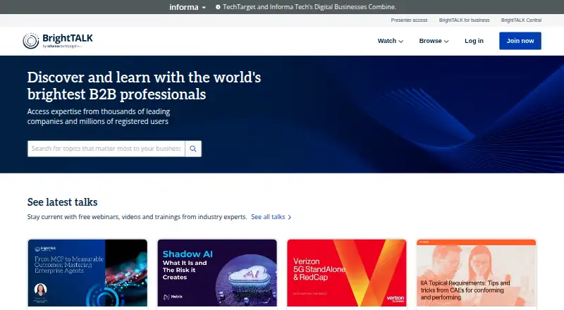 The BrightTALK homepage