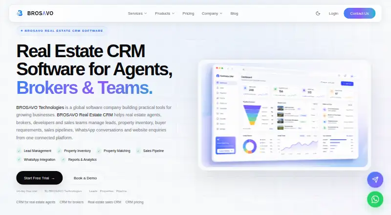 The BROSAVO Real Estate CRM homepage