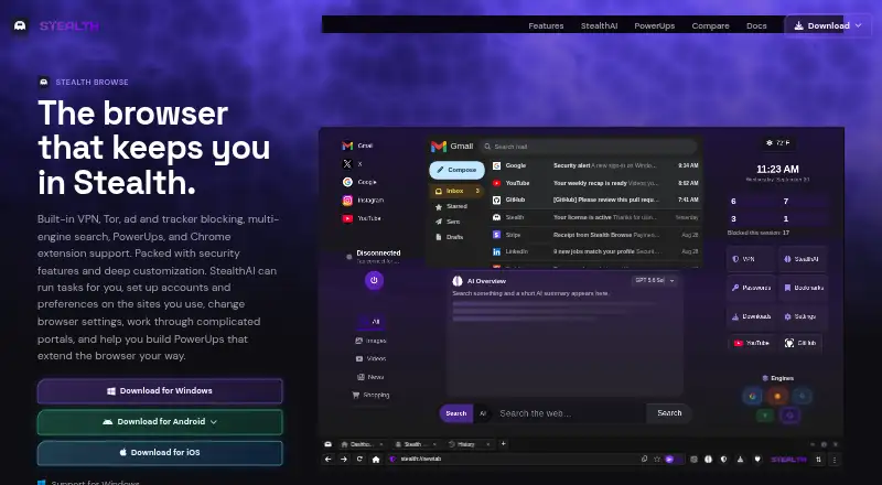 The Stealth Browse homepage