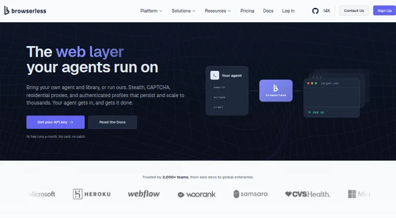 The Browserless homepage
