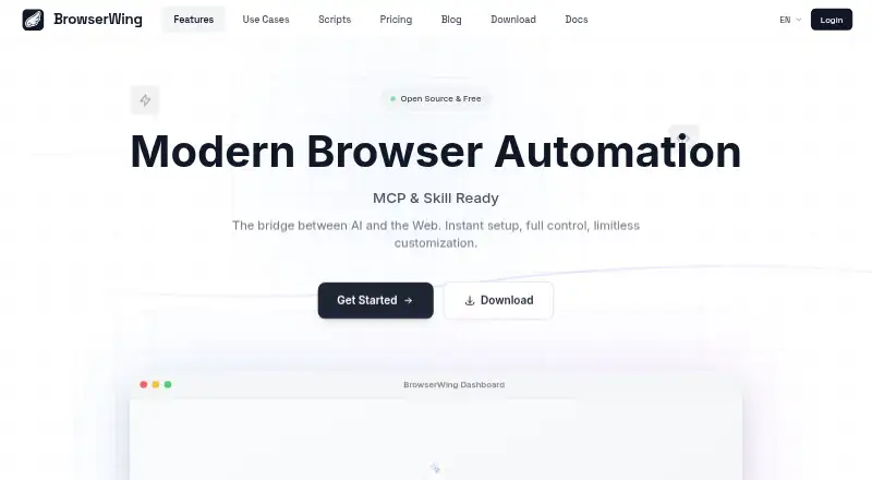 The BrowserWing homepage