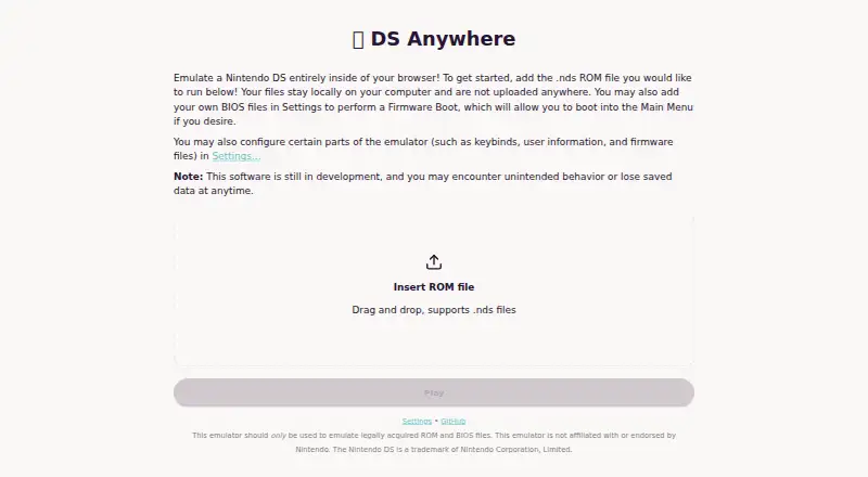 The DS Anywhere homepage