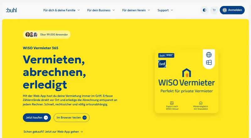 The WISO Vermieter 365 homepage