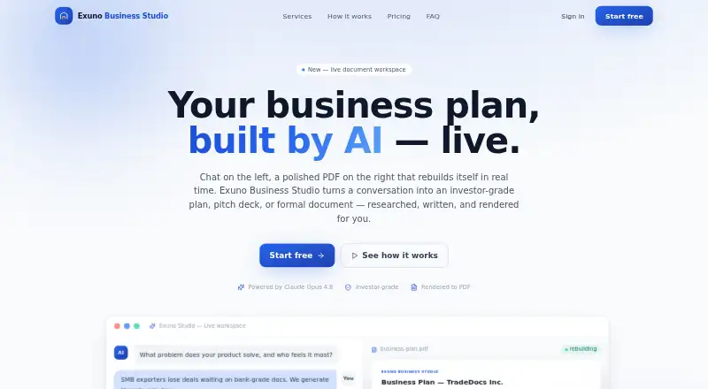 The Exuno Business Studio homepage