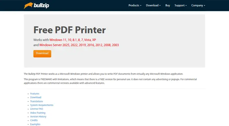 The Bullzip PDF Printer homepage