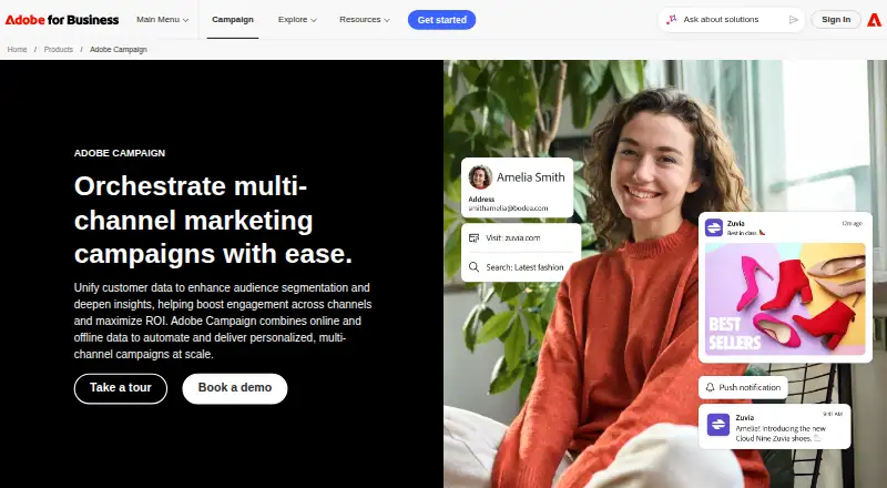 The Adobe Campaign homepage