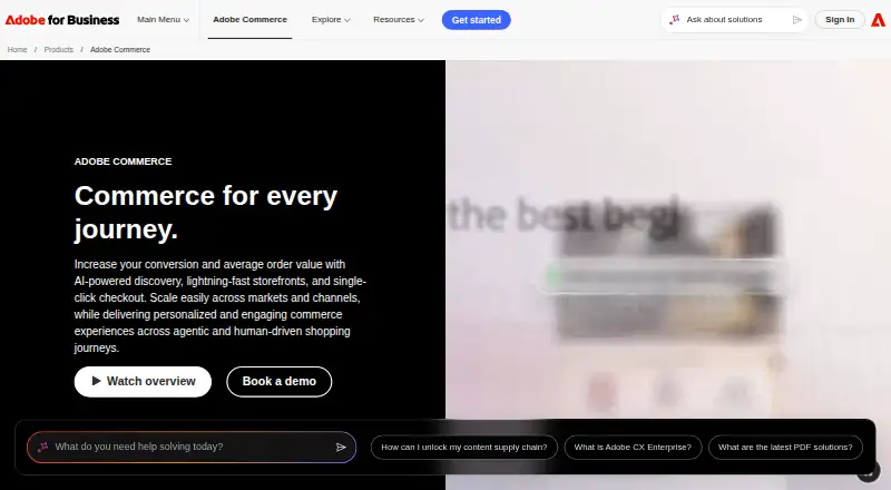 The Adobe Commerce homepage