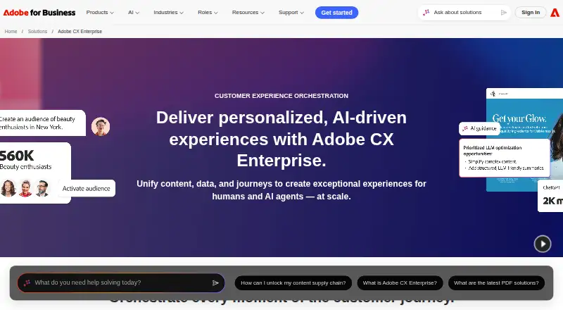 The Adobe CX Enterprise homepage