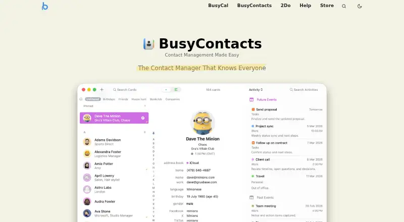 The BusyContacts homepage