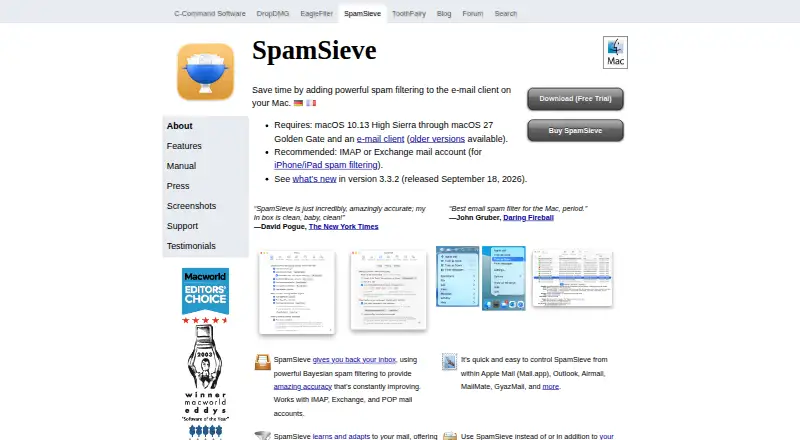 The SpamSieve homepage