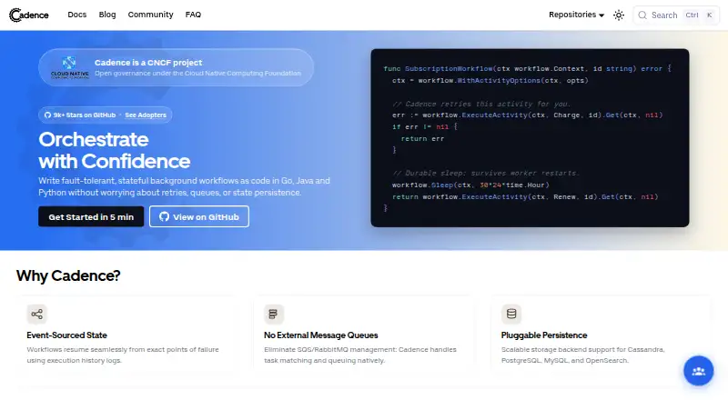 The Cadence homepage