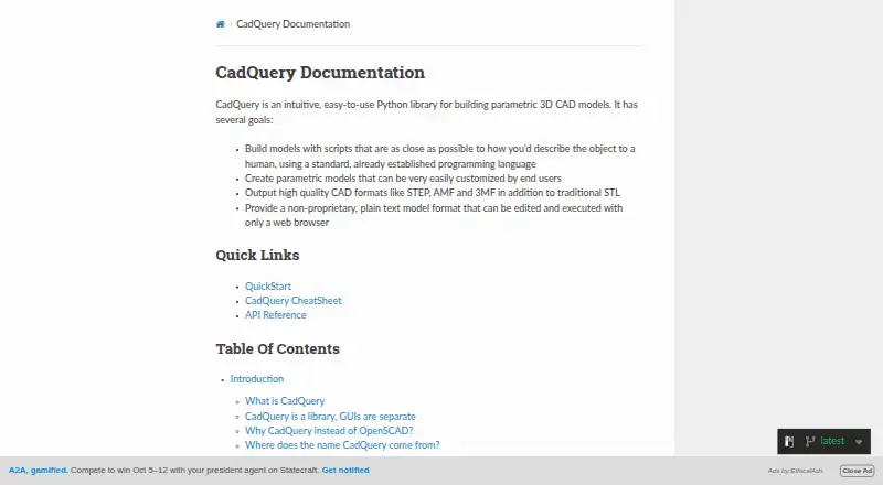 The CadQuery homepage