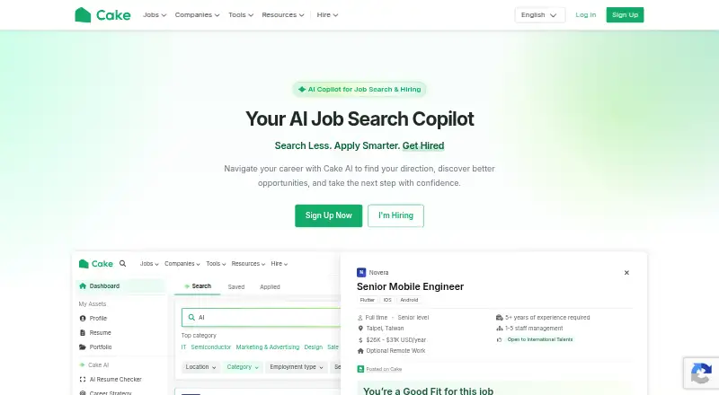 The CakeResume homepage