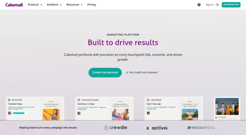 The Cakemail homepage