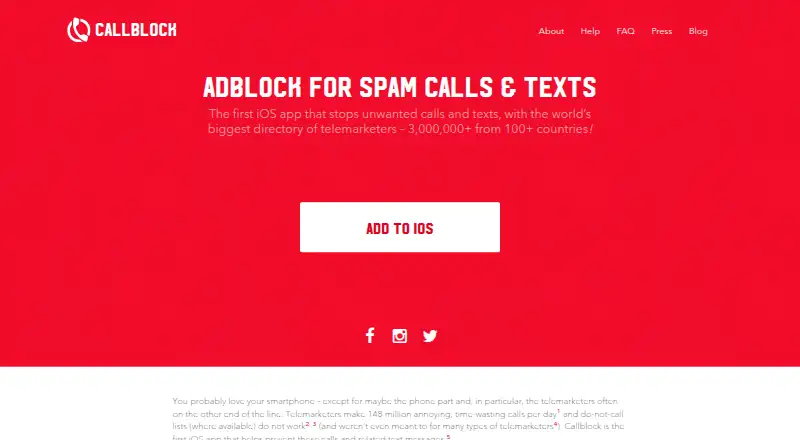 The Callblock homepage