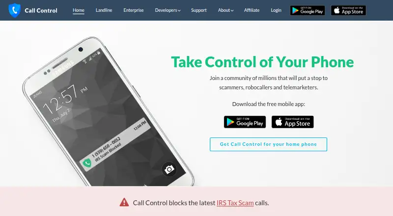 The Call Control homepage
