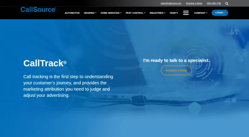 The CallSource CallTrack homepage
