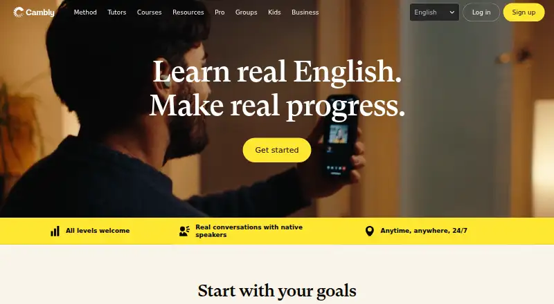 The Cambly homepage