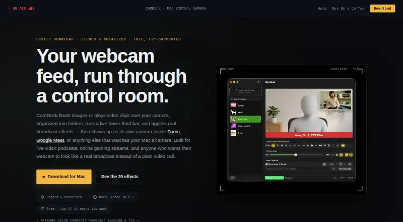 The CamDeck homepage