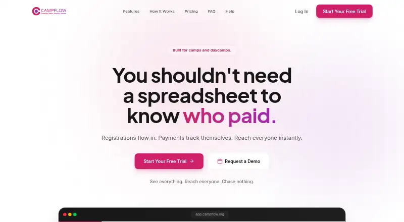 The Campflow homepage