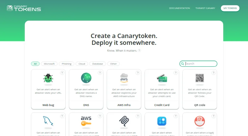 The Canarytokens homepage