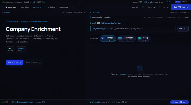 The Captain Data Company Enrichment API homepage
