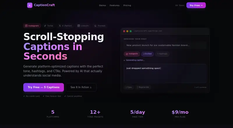 The CaptionCraft homepage