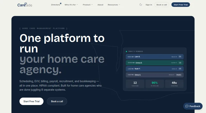 The CareCade homepage