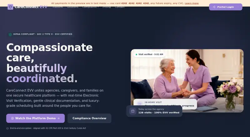 The CareConnect EVV homepage