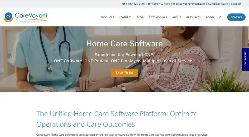 The CareVoyant homepage