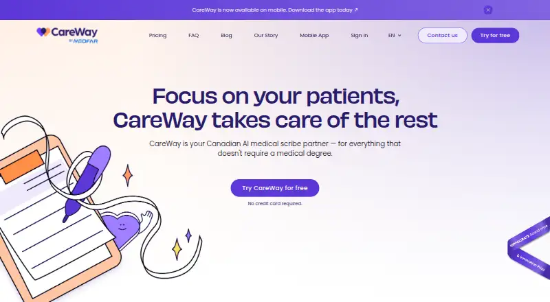 The CareWay homepage