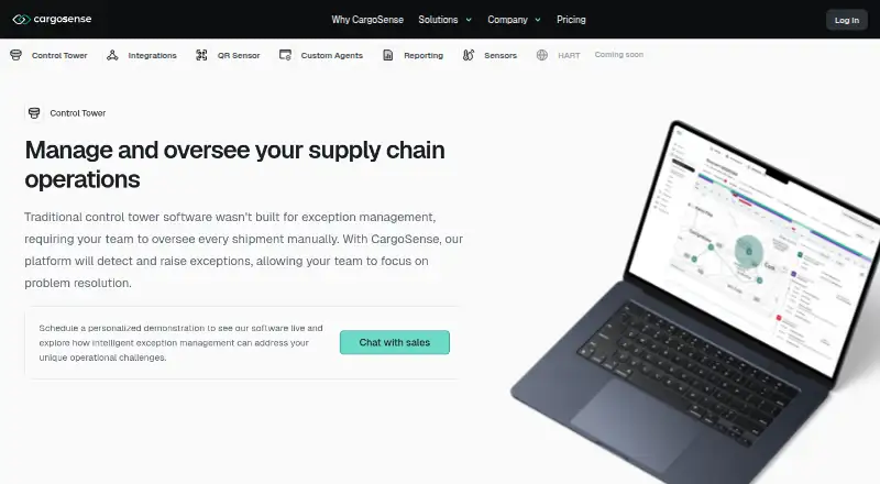 The CargoSense Control Tower homepage