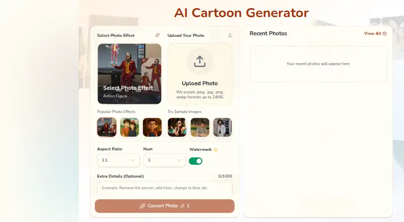 The Cartoonize AI homepage