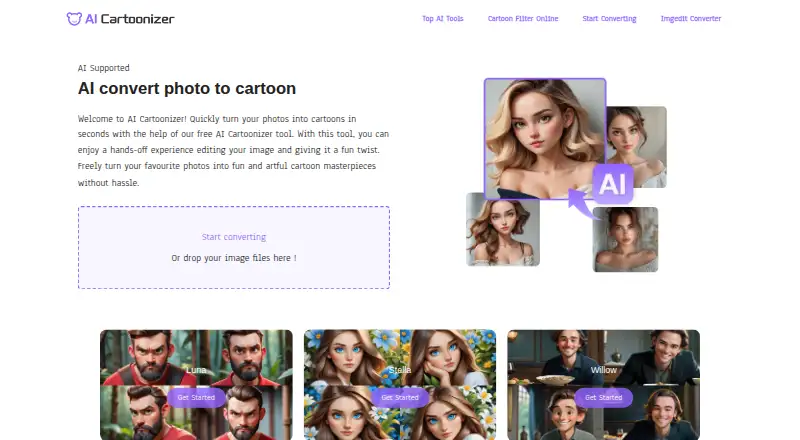 The Cartoonizer.ai homepage