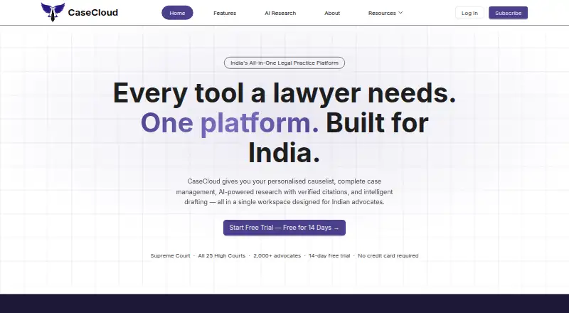 The CaseCloud homepage