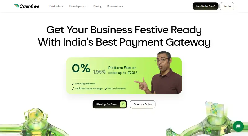 The Cashfree Payments homepage