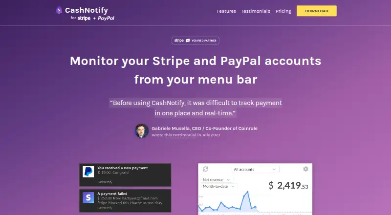 The CashNotify homepage