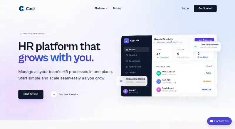 The Cast HR homepage