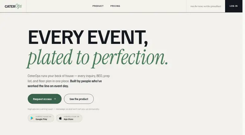The CaterOps homepage