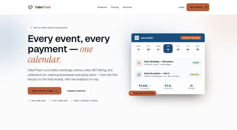 The CaterTrack homepage