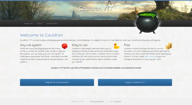 The Cauldron VTT homepage