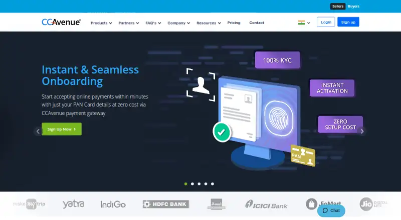 The CCAvenue homepage