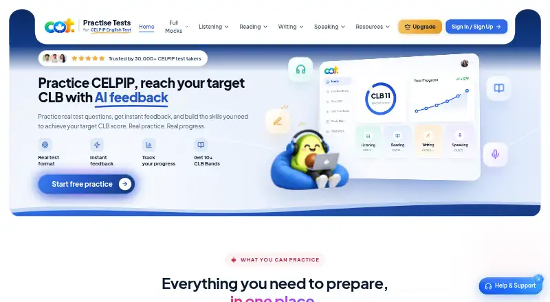 The CELPIP Online Tests homepage
